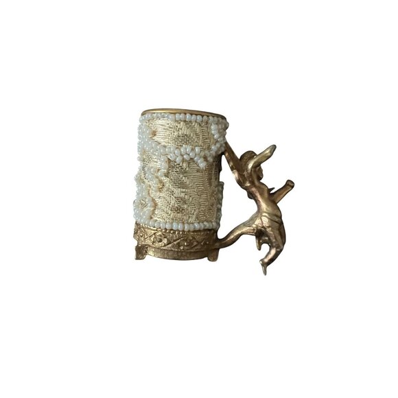 Vintage Gold Gilt Brass Ormolu Seed Pearls Cherub Toothpick/Lipstick holder - Picture 2 of 6
